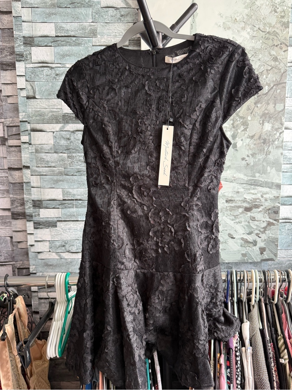 Black Floral Lace Fit-and-Flare Dress
